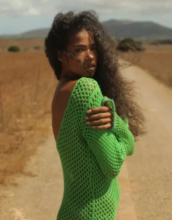 Pitusa Crochet U Back Maxi Dress - Green Hot
