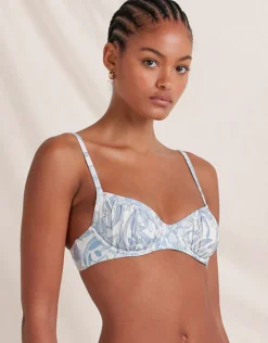 Peony Daffodil Poolside Balconette Bikini Top - Blue Print Hot