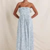 Peony Daffodil Shirred Midi Dress - Blue Print Best