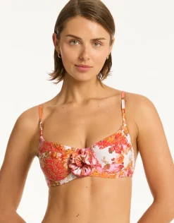 Sea Level Daisyfield Balcony Bikini Top - Coral Hot