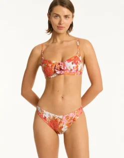Sea Level Daisyfield Balcony Bikini Top - Coral Hot