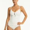 Sea Level De Soleil Tie Front DD/E Tankini Top - White Online