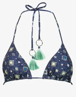 Watercult Denim Cues Tassel Tri Bikini Top Clearance