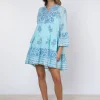 Juliet Dunn Dhaka Print Flared Sleeve Dress - Blue and Royal Blue Fashion