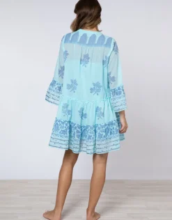Juliet Dunn Dhaka Print Flared Sleeve Dress - Blue and Royal Blue Fashion
