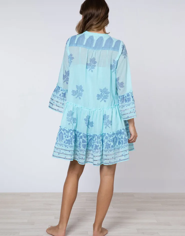 Juliet Dunn Dhaka Print Flared Sleeve Dress - Blue and Royal Blue Fashion