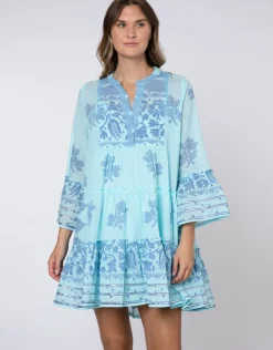 Juliet Dunn Dhaka Print Flared Sleeve Dress - Blue and Royal Blue Fashion