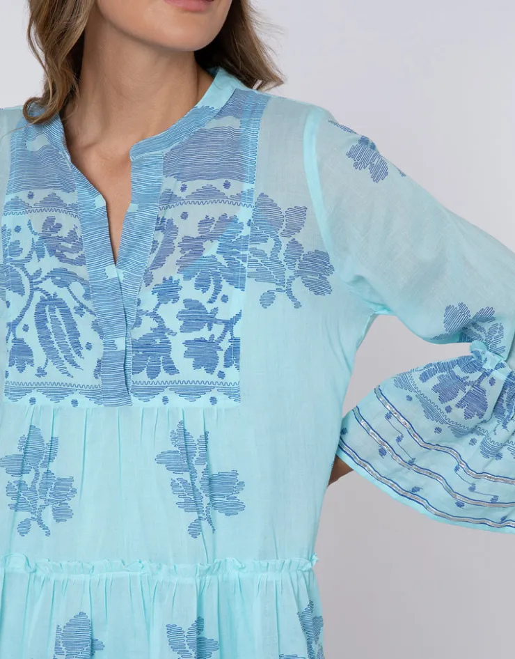 Juliet Dunn Dhaka Print Flared Sleeve Dress - Blue and Royal Blue Fashion
