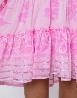 Juliet Dunn Dhaka Print Flared Sleeve Dress - Pink and Neon Pink Outlet