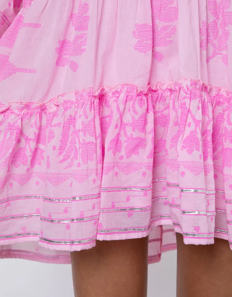 Juliet Dunn Dhaka Print Flared Sleeve Dress - Pink and Neon Pink Outlet