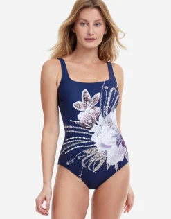 Gottex Dolce Vita Square Neck Swimsuit - Navy New