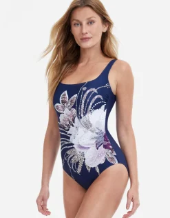 Gottex Dolce Vita Square Neck Swimsuit - Navy New