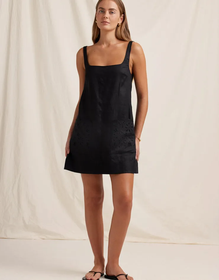 Peony Ebony Embroidered Shift Mini Dress - Black Hot