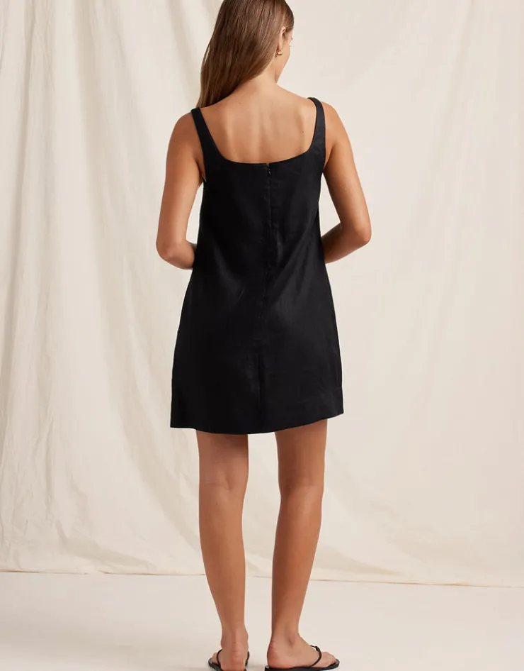 Peony Ebony Embroidered Shift Mini Dress - Black Hot