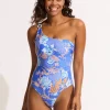Seafolly Eden Reversible One Shoulder Swimsuit - Azure Outlet