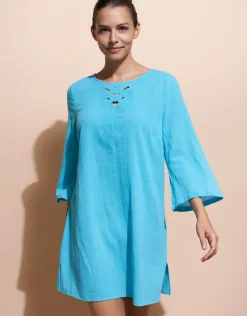 Charmline Embroidered Tunic - Turquoise Outlet