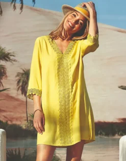 Charmline Embroidered Tunic - Yellow Hot