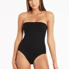 Sea Level Essentials High Leg Bandeau Swimsuit - Black New