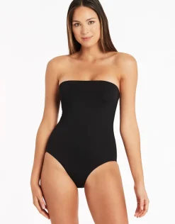 Sea Level Essentials High Leg Bandeau Swimsuit - Black New