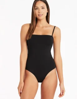 Sea Level Essentials High Leg Bandeau Swimsuit - Black New