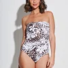 Roidal Ethnic Palm Bandeau Swimsuit - Brown Hot