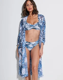 Roidal Ethnic Palm Midi Beach Shirt - Blue New