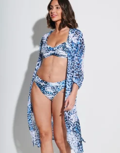 Roidal Ethnic Palm Midi Beach Shirt - Blue New