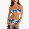 Roidal Ethnic Palm Ruched Bandeau Bikini Set - Blue Outlet