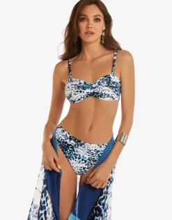 Roidal Ethnic Palm Ruched Bandeau Bikini Set - Blue Outlet