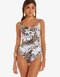 Roidal Ethnic Palm Soft Cup Swimsuit - Brown Online