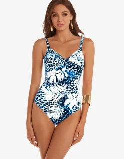 Roidal Ethnic Palm Underwired Crossover Swimsuit - Blue Online