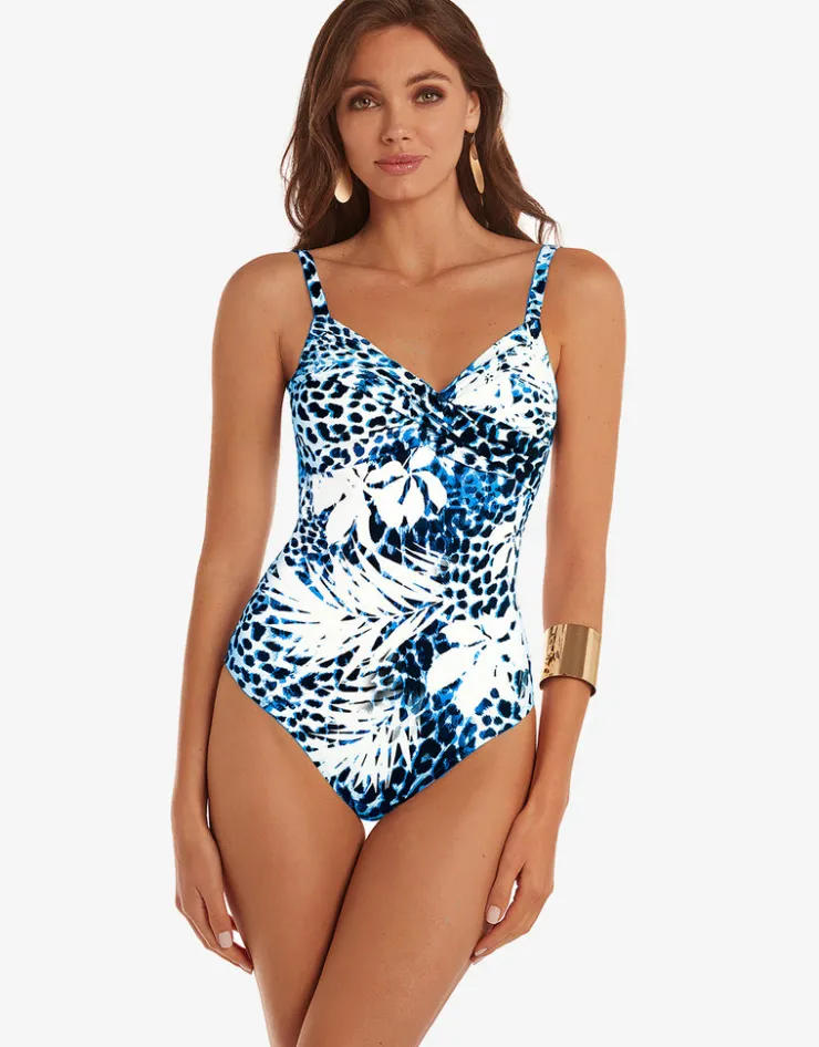 Roidal Ethnic Palm Underwired Crossover Swimsuit - Blue Online