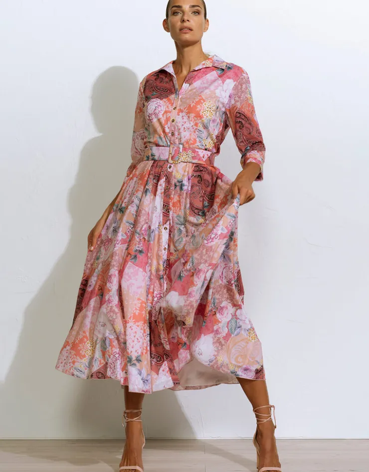 Maryan Mehlhorn Euphoria Belted Shirt Dress - Rose Infusion New