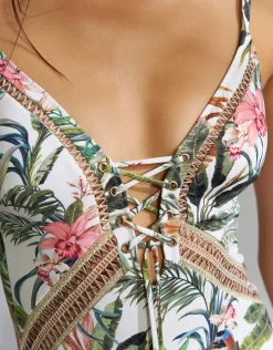 Watercult Exotic Dive Lace Up Plunge Swimsuit - Retro Tropics Online