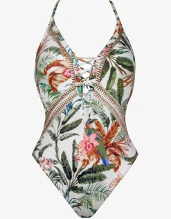 Watercult Exotic Dive Lace Up Plunge Swimsuit - Retro Tropics Online