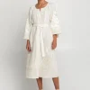 Greek Archaic Kori Feather Midi Kaftan - Natural and Champagne Clearance