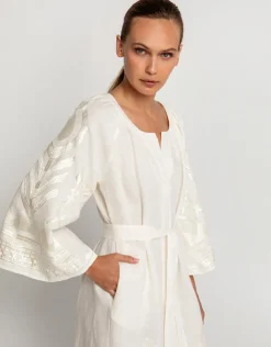 Greek Archaic Kori Feather Midi Kaftan - Natural and Champagne Clearance