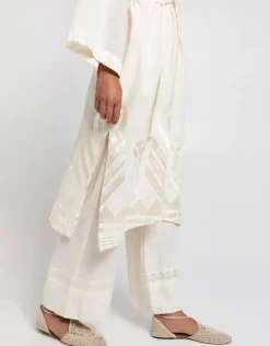 Greek Archaic Kori Feather Midi Kimono - Natural and Champagne Fashion