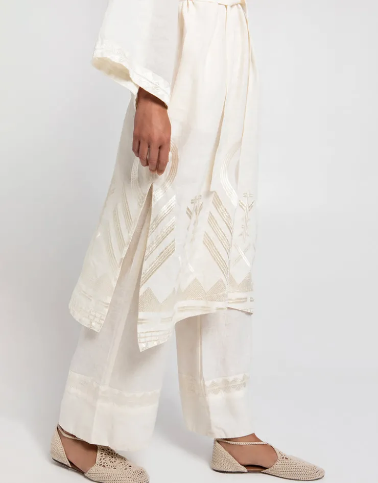 Greek Archaic Kori Feather Midi Kimono - Natural and Champagne Fashion
