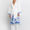 Greek Archaic Kori Feather Midi Kimono - White and Blue New