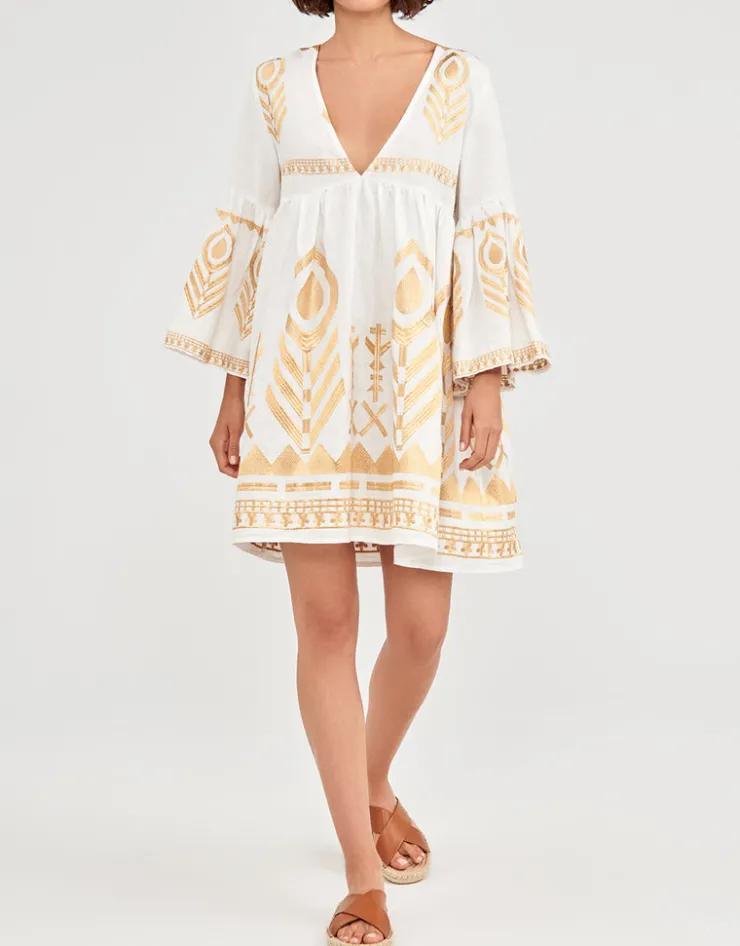 Greek Archaic Kori Feather Mini Dress - White and Gold Hot