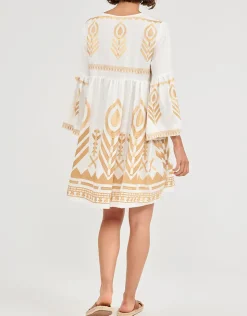 Greek Archaic Kori Feather Mini Dress - White and Gold Hot