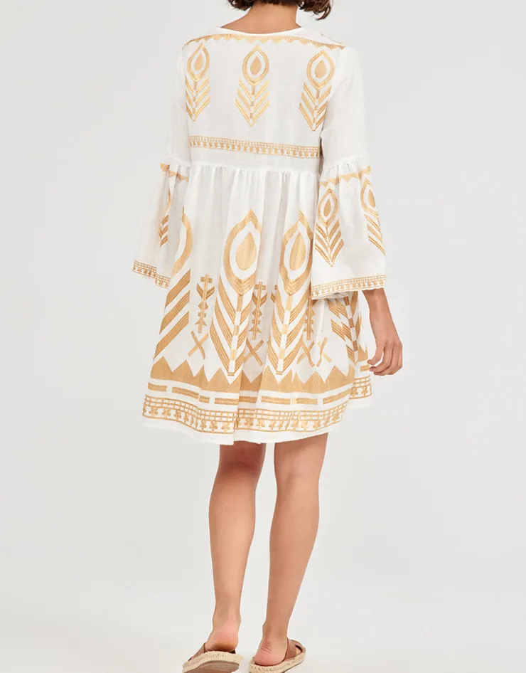 Greek Archaic Kori Feather Mini Dress - White and Gold Hot