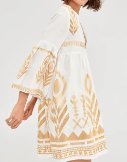 Greek Archaic Kori Feather Mini Dress - White and Gold Hot