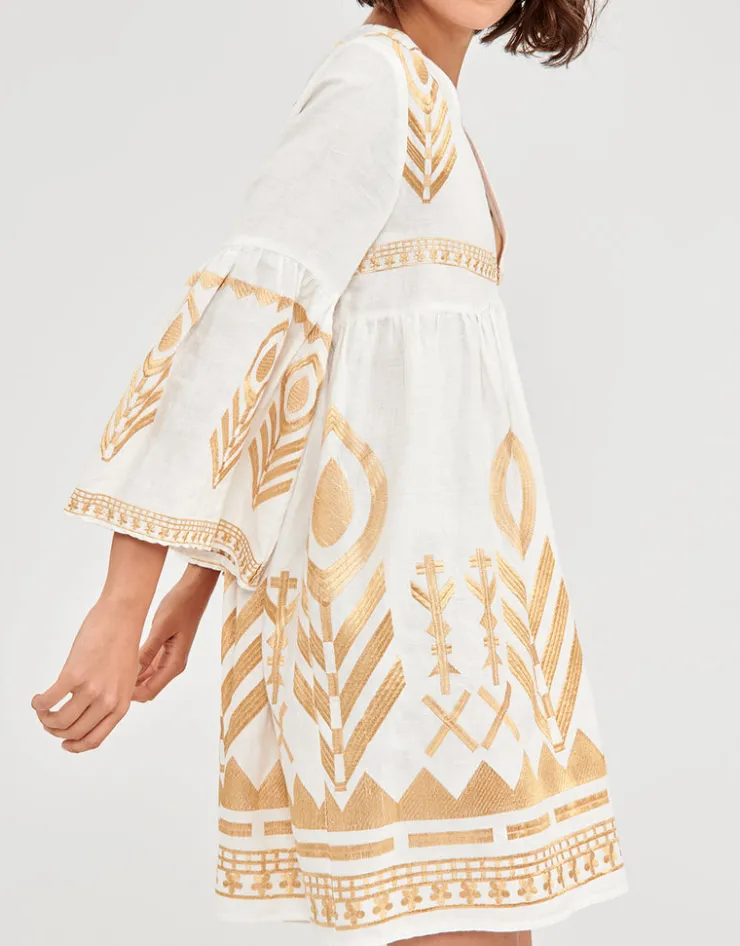 Greek Archaic Kori Feather Mini Dress - White and Gold Hot
