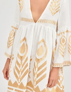 Greek Archaic Kori Feather Mini Dress - White and Gold Hot
