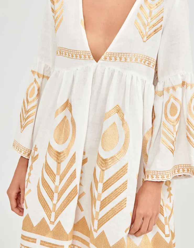 Greek Archaic Kori Feather Mini Dress - White and Gold Hot