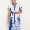 Greek Archaic Kori Feathers Kaftan Tunic - White and Blue New