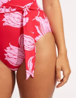 Seafolly Fleur de Bloom V Neck Swimsuit - Chilli Red Clearance