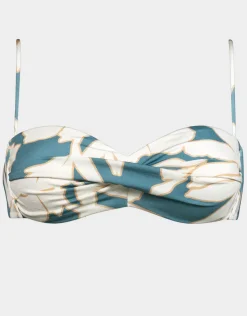 Watercult Floral Abstract Twist Bandeau Bikini Top - Puffy Sky Clearance